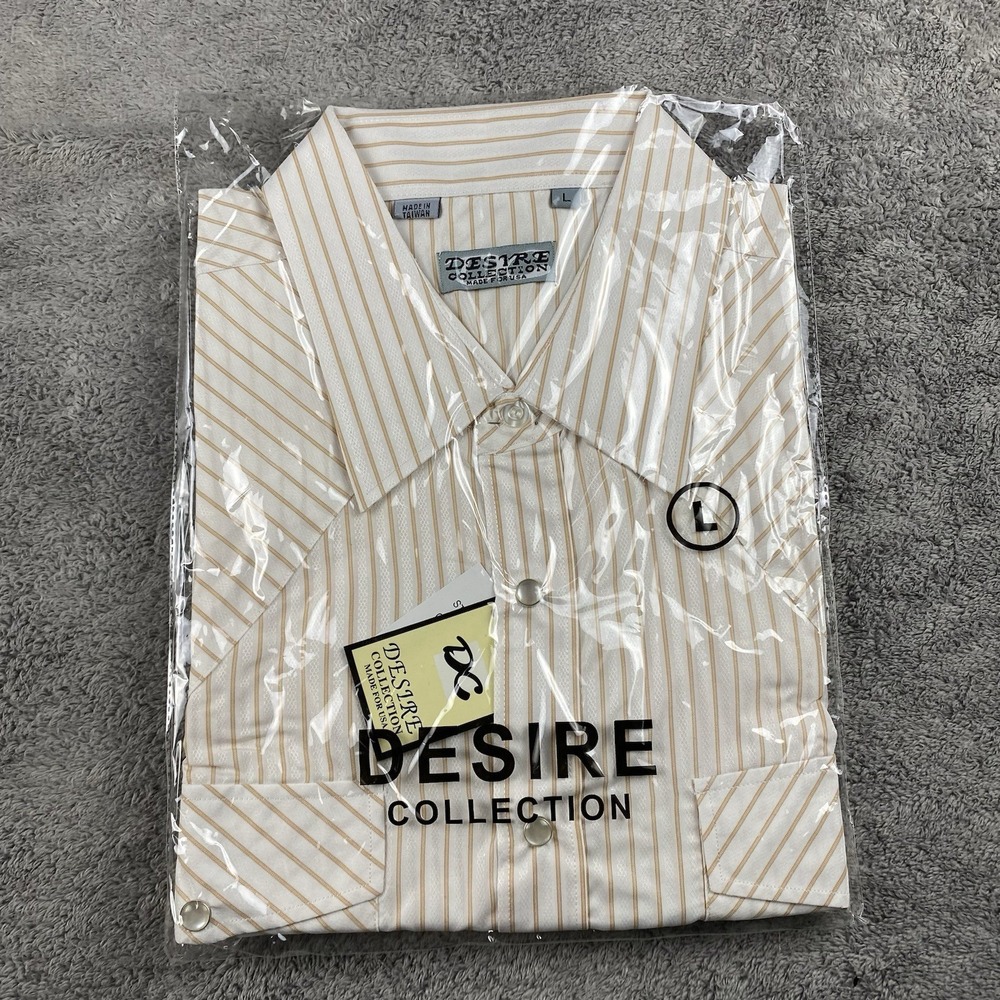 Desire Collection Long Sleeve Dress Shirt Mens Large White Orange Stripes NWT